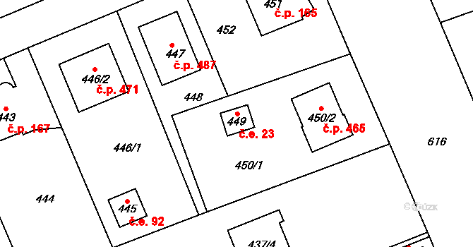Lipence 23, Praha na parcele st. 449 v KÚ Lipence, Katastrální mapa