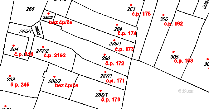 Česká Lípa 172 na parcele st. 286 v KÚ Česká Lípa, Katastrální mapa