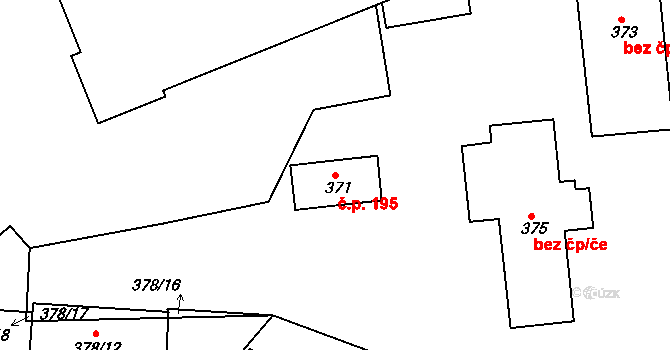 Buchlovice 195 na parcele st. 371 v KÚ Buchlovice, Katastrální mapa