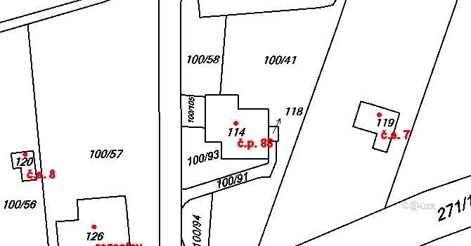 Píšťany 88 na parcele st. 114 v KÚ Píšťany, Katastrální mapa