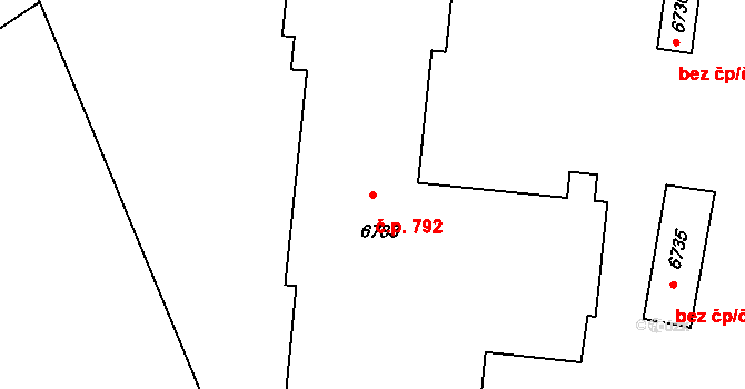 Šardice 792 na parcele st. 6733 v KÚ Šardice, Katastrální mapa