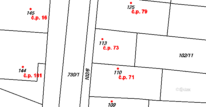 Rejšice 73, Smilovice na parcele st. 113 v KÚ Rejšice, Katastrální mapa