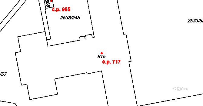 Horní Slavkov 717 na parcele st. 915 v KÚ Horní Slavkov, Katastrální mapa