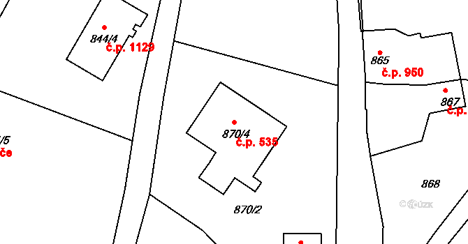 Srubec 535 na parcele st. 870/4 v KÚ Srubec, Katastrální mapa