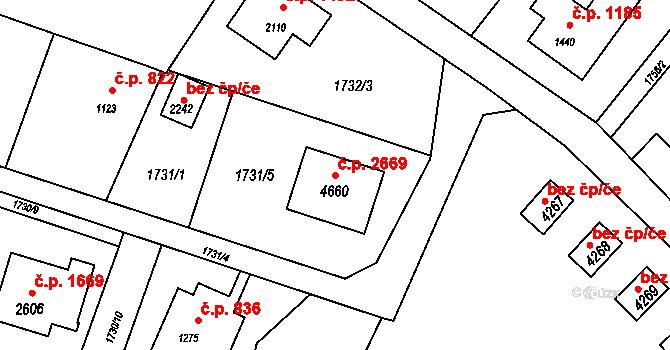 Rožnov pod Radhoštěm 2669 na parcele st. 4660 v KÚ Rožnov pod Radhoštěm, Katastrální mapa