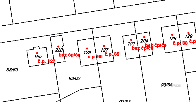 Hoděšovice 89, Býšť na parcele st. 127 v KÚ Hoděšovice, Katastrální mapa