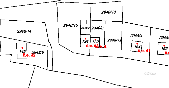 Damnov 54, Bor na parcele st. 124 v KÚ Damnov, Katastrální mapa