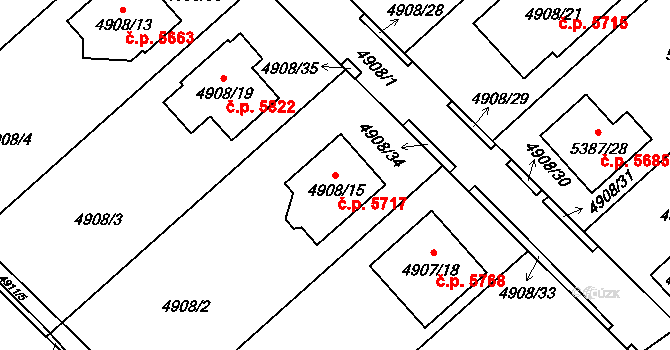 Chomutov 5717 na parcele st. 4908/15 v KÚ Chomutov I, Katastrální mapa