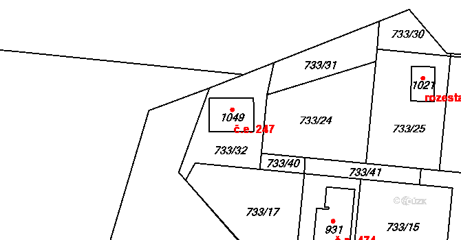 Skalice 247, Frýdek-Místek na parcele st. 1049 v KÚ Skalice u Frýdku-Místku, Katastrální mapa