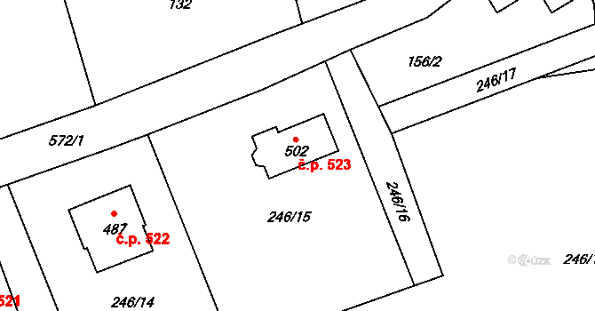 Lubina 523, Kopřivnice na parcele st. 502 v KÚ Drnholec nad Lubinou, Katastrální mapa