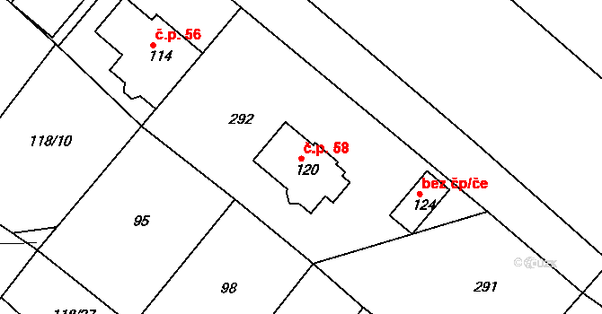 Dvořisko 58, Choceň na parcele st. 120 v KÚ Dvořisko, Katastrální mapa