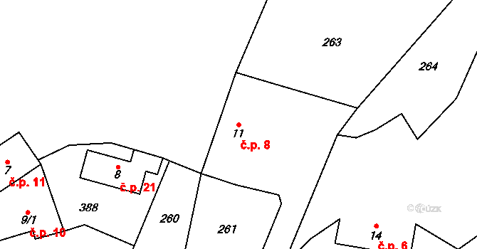 Chlum 8, Chlum-Korouhvice na parcele st. 11 v KÚ Chlum, Katastrální mapa