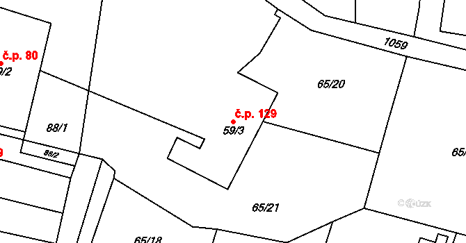 Podolí 129, Mohelnice na parcele st. 59/3 v KÚ Podolí u Mohelnice, Katastrální mapa
