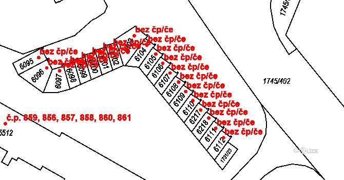 Třebíč 41494644 na parcele st. 6108 v KÚ Třebíč, Katastrální mapa