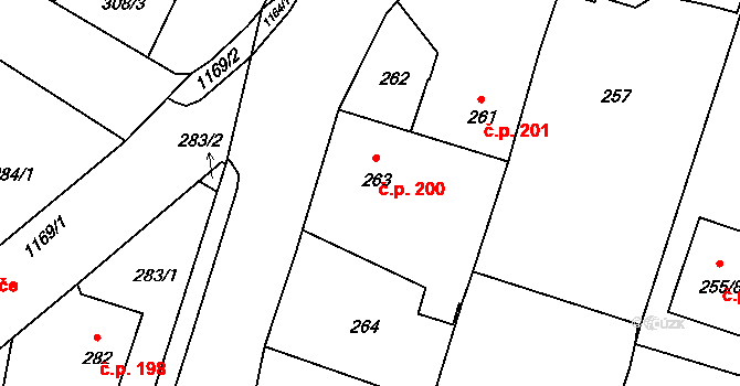 Oldřišov 200 na parcele st. 263 v KÚ Oldřišov, Katastrální mapa