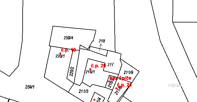 Havraň 43670644 na parcele st. 218 v KÚ Havraň, Katastrální mapa