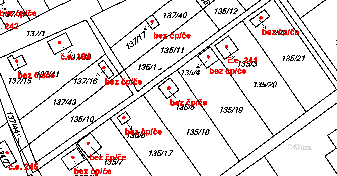 Chlumec 44688644 na parcele st. 135/5 v KÚ Stradov u Chabařovic, Katastrální mapa