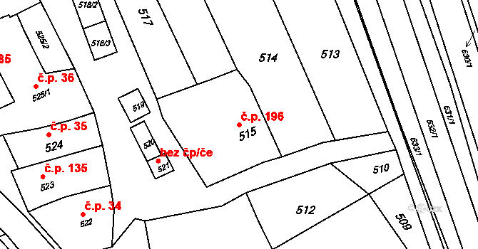 Kobeřice u Brna 196 na parcele st. 515 v KÚ Kobeřice u Brna, Katastrální mapa