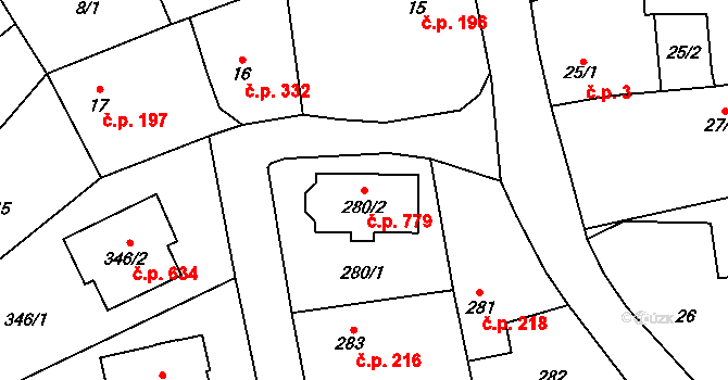 Štěpánkovice 779 na parcele st. 280/2 v KÚ Štěpánkovice, Katastrální mapa