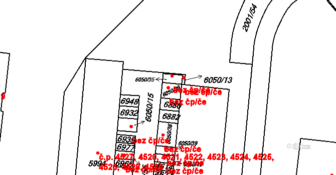 Zlín 47732644 na parcele st. 6050/36 v KÚ Zlín, Katastrální mapa