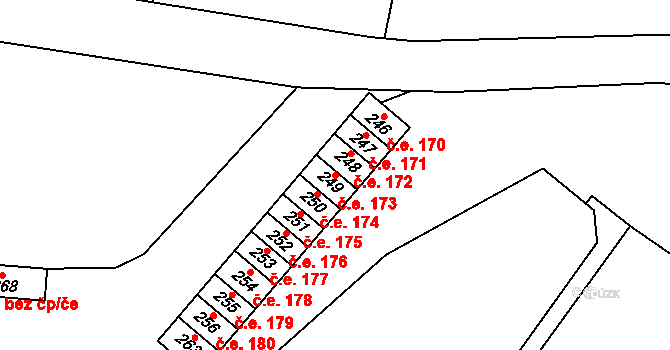 Braňany 173 na parcele st. 249 v KÚ Braňany, Katastrální mapa
