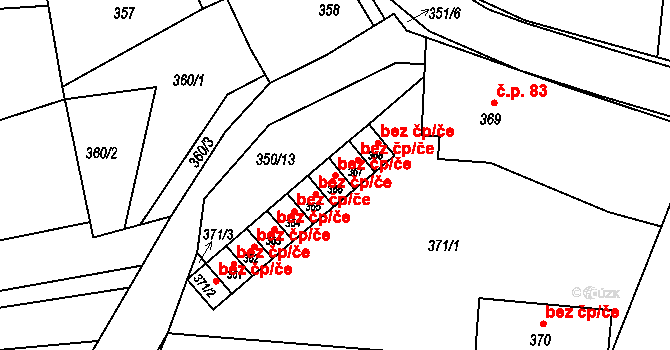 Koryčany 50103644 na parcele st. 366 v KÚ Koryčany, Katastrální mapa