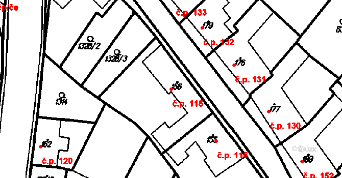 Kloboučky 115, Bučovice na parcele st. 156 v KÚ Kloboučky, Katastrální mapa