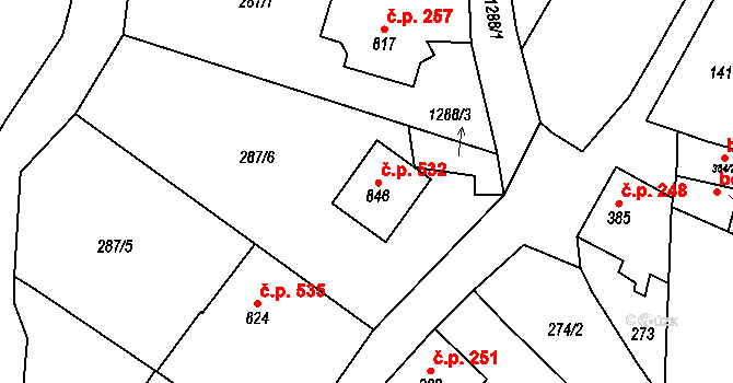 Jablonné v Podještědí 532 na parcele st. 846 v KÚ Jablonné v Podještědí, Katastrální mapa