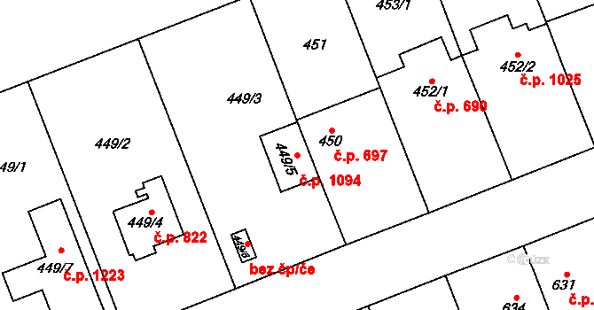 Řeporyje 1094, Praha na parcele st. 449/5 v KÚ Řeporyje, Katastrální mapa