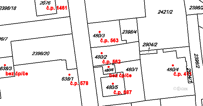 Choceň 562 na parcele st. 480/2 v KÚ Choceň, Katastrální mapa