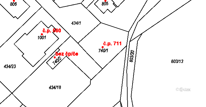 Kostelec nad Labem 711 na parcele st. 740/1 v KÚ Kostelec nad Labem, Katastrální mapa