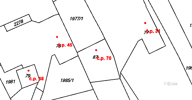 Hluboká 70, Kdyně na parcele st. 87 v KÚ Hluboká u Kdyně, Katastrální mapa