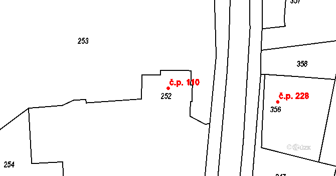 Jasenná 110 na parcele st. 252 v KÚ Jasenná, Katastrální mapa