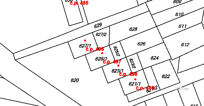 Rájec 497, Rájec-Jestřebí na parcele st. 625/1 v KÚ Rájec nad Svitavou, Katastrální mapa