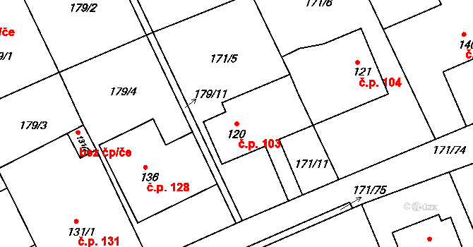 Chromeč 103 na parcele st. 120 v KÚ Chromeč, Katastrální mapa