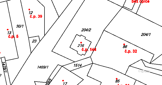 Vršovice 144 na parcele st. 216 v KÚ Vršovice u Opavy, Katastrální mapa