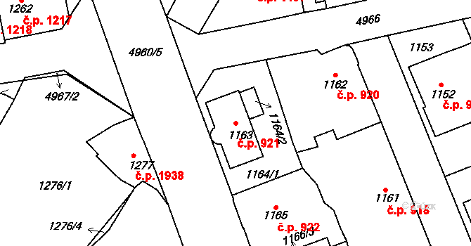 Louny 921 na parcele st. 1163 v KÚ Louny, Katastrální mapa