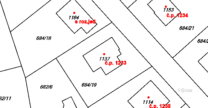 Hlubočinka 1233, Sulice na parcele st. 1137 v KÚ Sulice, Katastrální mapa