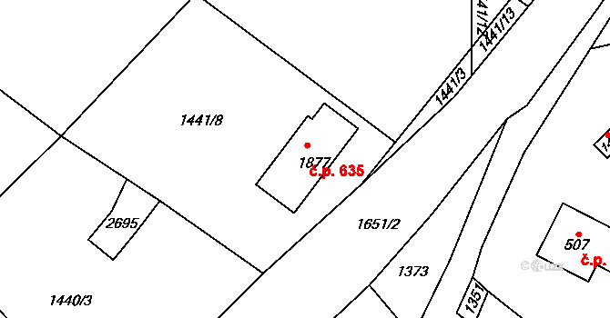 Čerčany 635 na parcele st. 1877 v KÚ Čerčany, Katastrální mapa