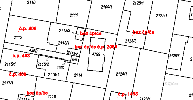 Čelákovice 2085 na parcele st. 4799 v KÚ Čelákovice, Katastrální mapa
