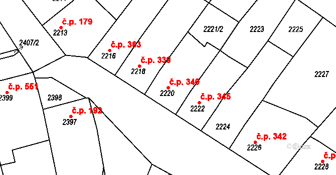 Pohořelice 340 na parcele st. 2220 v KÚ Pohořelice nad Jihlavou, Katastrální mapa