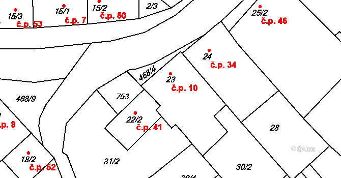 Křenůvky 10, Myslejovice na parcele st. 23 v KÚ Křenůvky, Katastrální mapa