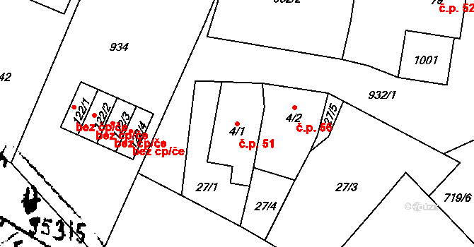 Soběsuky 51, Plumlov na parcele st. 4/1 v KÚ Soběsuky u Plumlova, Katastrální mapa