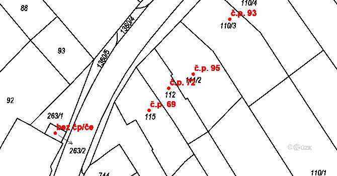 Kelčice 72, Vranovice-Kelčice na parcele st. 112 v KÚ Kelčice, Katastrální mapa
