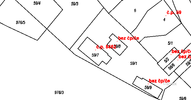 Rýnovice 5462, Jablonec nad Nisou na parcele st. 59/7 v KÚ Rýnovice, Katastrální mapa