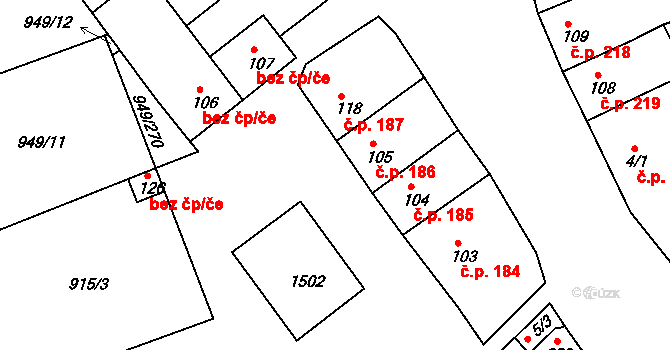 Jezeřany-Maršovice 186 na parcele st. 105 v KÚ Maršovice, Katastrální mapa