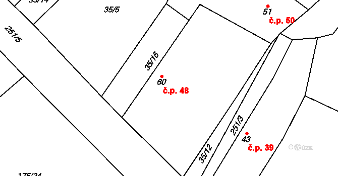 Nouzov 48, Chotěšice na parcele st. 60 v KÚ Nouzov u Dymokur, Katastrální mapa
