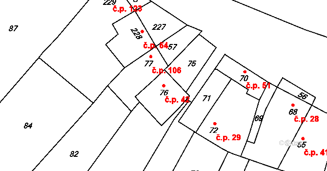 Přerov XII-Žeravice 42, Přerov na parcele st. 76 v KÚ Žeravice, Katastrální mapa