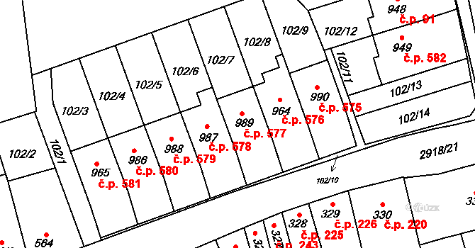 Tovačov I-Město 577, Tovačov na parcele st. 989 v KÚ Tovačov, Katastrální mapa