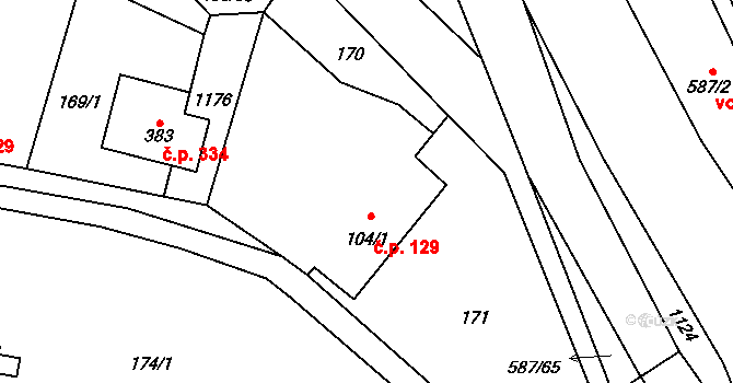 Křinec 129 na parcele st. 104/1 v KÚ Křinec, Katastrální mapa